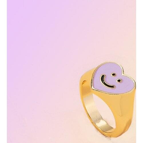 New Ins Creative Simple Purple Heart Ring Vintage Heart Smiley Rings For Women Girls Fashion Jewelry Gift