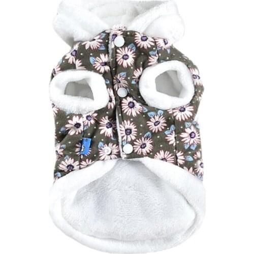 Winter Dog Clothes Corduroy Fleece Floral Coat for Teddy Dog Jacket Warm Padded Coat for Small Dogs Chihuahua Yorkies Outfit