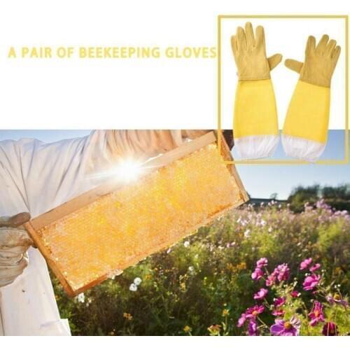 1Pair Beekeeping gloves Sleeves Ventilated Professional sheepskin and canvas Anti Bee for Apiculture beekeeping glove