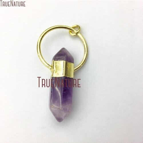 10Pcs Dog Teeth Amethysts Pendant Pure Gold Color Faceted Double Point Pendant Outlet 55x30mm PM14982