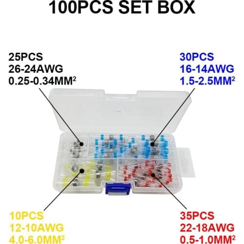 100PCS Solder Seal Wire Connectors Electrical Insulated Automotive Marine Waterproof Wire Terminals Heat Shrink Butt Connectors