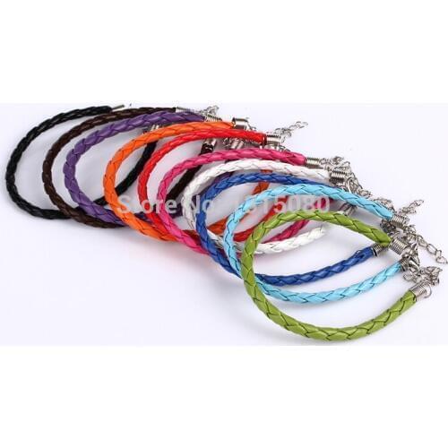 200*4MM 100pcs/Lot Mixed Hand-knit Hide Rope Charms Bracelets Lobster Clasps Leather bangles
