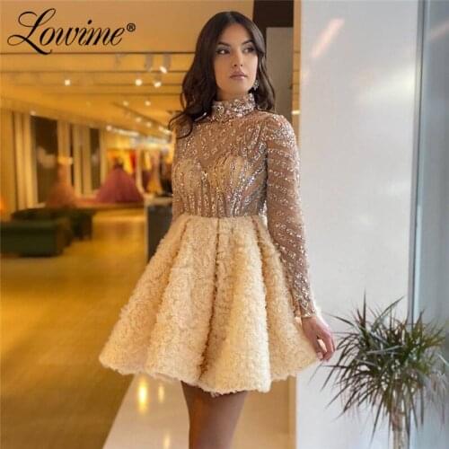 2021 Champagne Beading Cocktail Dresses High Neck A Line Short Prom Gowns Luxurious Homecoming Dress Custom Made Evening Dresses