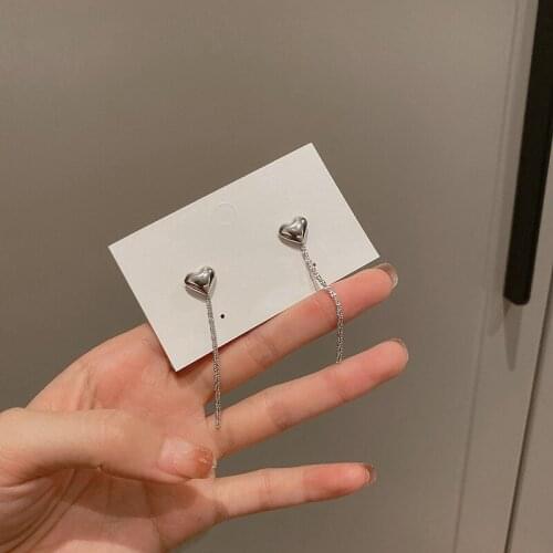 2021 New Korean Heart Tassel Metal Personality Trendy Dangle Earrings For Women Fashion Jewelry Party Gift Oorbellen Pendientes