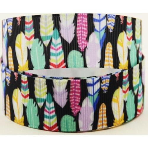 22mm 25mm 38mm 75mm Feathers cartoon printed Grosgrain Ribbon party decoration 10 Yards X-04409