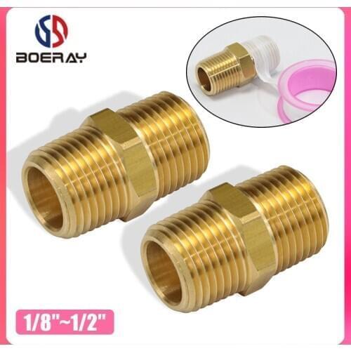 2pcs NPT Male Thread 1/8" 1/4" 3/8" 1/2" Brass Pipe Tube Fittings Straight Hex Nipple Joint(Model:3325)