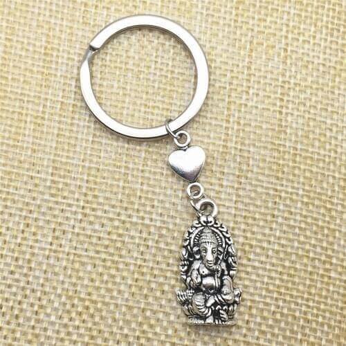 3PCS Buddhism Keyring Round Split Key Rings Chain Ganesh Pol Keychains Vintage Metal Zinc Key Chains Diy Jewelry Make