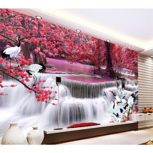 3d room wallpaper Waterfall Crane TV Backdrop custom 3d photo wallpaper Home Decoration custom wall mural