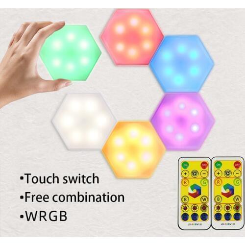 6pc Honeycomb Quantum Hexagon DIY Changeable Colorful Night Light with Remote Control for Bedroom Living Dining Room Wall Decor