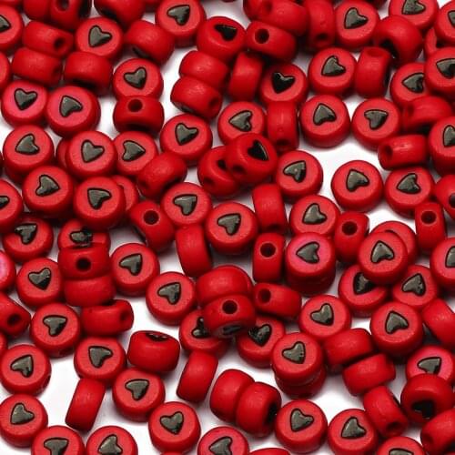 7mm Red Heart Acrylic Beads Round Flat Loose Spacer Beads For Jewelry Making Handmade Charm Diy Bracelet Accessories Wholesale
