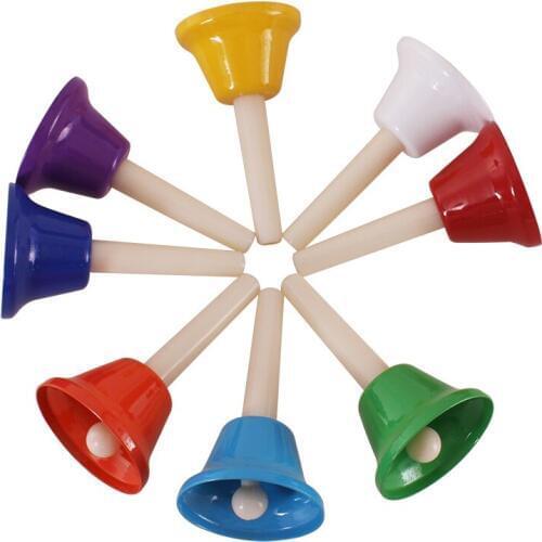 8 PCS Colorful Hand Bells Set for Children Rhythm Orchestral Instrument Practicing Bells