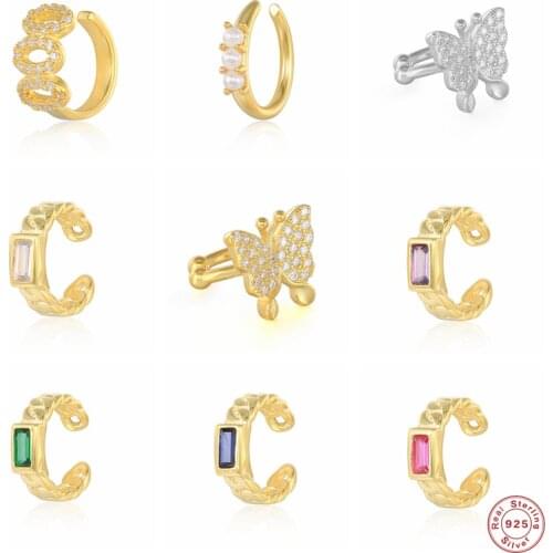 Aide 925 Sterling Silver Rainbow Square Zircon Cartilage Ear Cuffs For Women Butterfly Clip Earrings 2021 Trend Luxury Jewelry