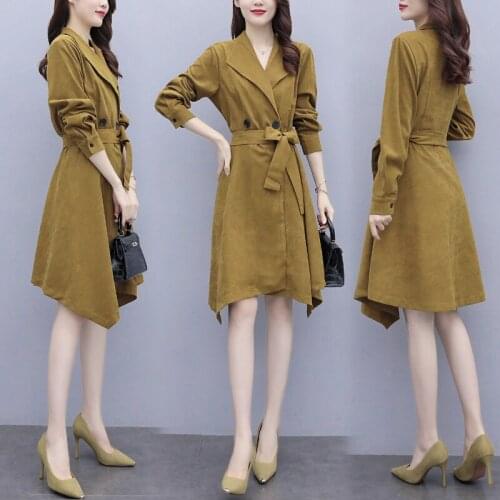 Large Size Spring Regular vestidos de festa Loose Windbreaker Jacket Dress fashion midi dress womens clothing