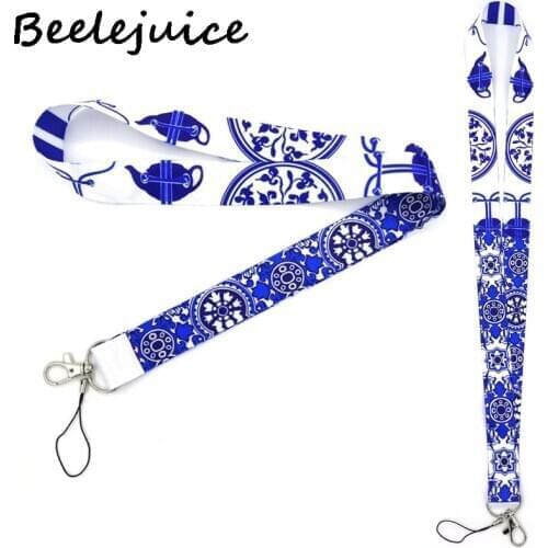 100pcs Chinese style Underglaze blue pattern Neck Lanyard keychain Phone Strap ID Badge Holder Key Chain Keyring Accessory