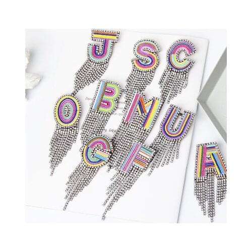 Alphabet fringed rhinestone brooch European and American new color letter brooch Japan and South Korea popular brooch 624