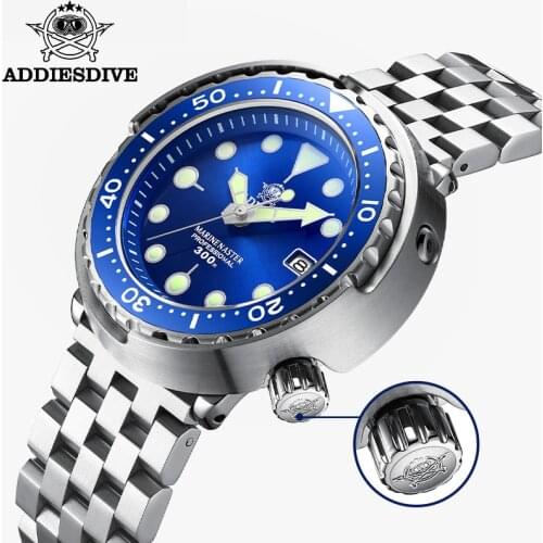 Addies Dive Tuna Series Watch Blue Dial 316L Stainless Steel Watch Sapphire Crystal 300m Diving Watch C3 Super Luminous Hands