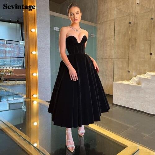Sevintage Black Velvet Homcoming Dress Sweetheart Short Prom Gowns with Bone Tea-Length Graduation Party Dress 2021 Custom Made