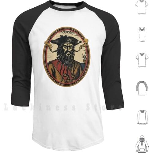 Black Beard Hoodies Long Sleeve Pirate Sailing Piracy Beard Sea Ocean History Cannon Battle British Maritime