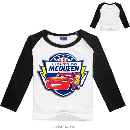 Boy Cartoon Tee 95 Car Long Sleeve Top Girls Short Sleeve T-Shirt 100% Cotton Print Kids Clothes Cute Casual Shirt 3-14T Disney