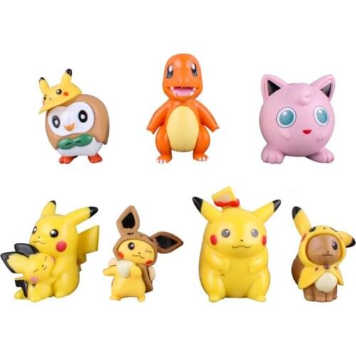 7pcs/lot Pokemon Pikachu Action Figures Toys Cute Anime Charmander Jigglypuff Figure Toys Children Kids Gifts Cartoon Ornaments