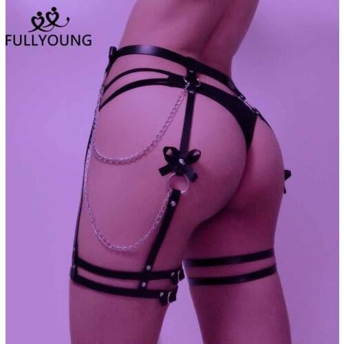 Fullyoung New Arrival Leather Leg Chain Harness Garter Sword Belts Women Sex Products Body Bondage Bdsm Strap Nightclub Costume