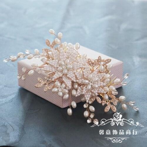 Handmade Crystal pearl flower hair comb delicate beads hair wear party Wedding Bride hair accessories