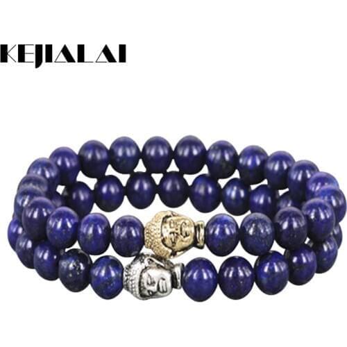 2pcs New Stone Beads Bracelet Two Color India Buddha Head Charm Bracelet Yoga Mala Unisex Bracelets For Women Men Wedding Gift