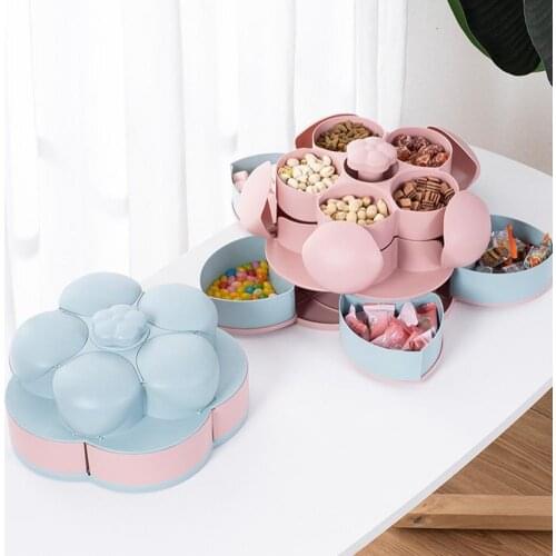 Candy Box Petal-Shape Food Storage Case Rotating Plastic Snacks Nut Candy Box for Living Room