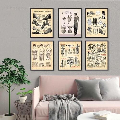 Fashion Vintage Poster Girl Line Price List Canvas Painting Retro Cloth Shoes Wall Pictures for Living Room Home Decoration