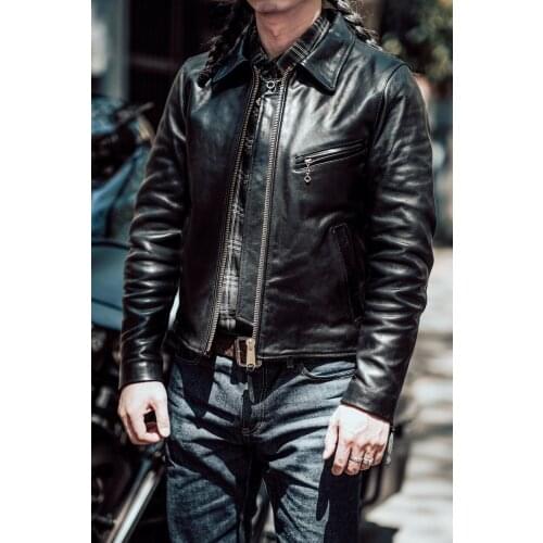 Free shipping.Luxury wax tanned horseskin jacket.quality men classic 1930 leather coat.cool rider slim short leather clothes