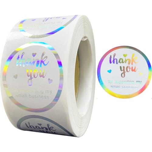 100-500pcs Rainbow Laser Thank You Stickers Small Business Stickers Adhesive Labels for Business Boutiques Wrapping Supplies