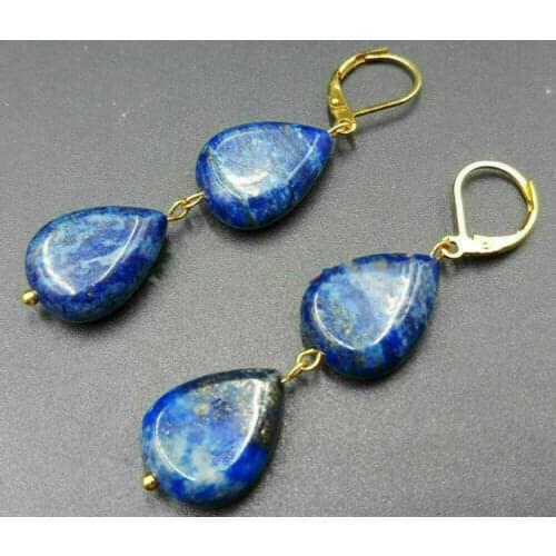 Natural 13x18mm Blue Lapis Lazuli Drop Bead Earrings AAA