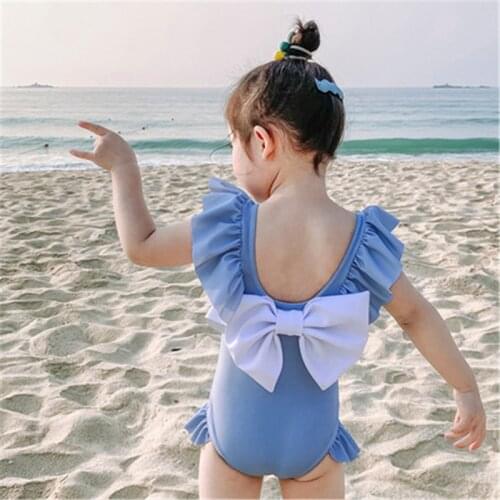 2-12 Years Girls Swimsuit 2021 New One Piece Swimwear Ruffle Style Childrens Swimwear Bows with Back Girls Summer Bathing Suit