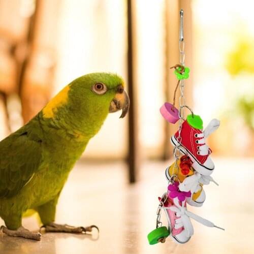 Mini Canvas Parrot Bird Standing Climbing Toys Relieve Boredom Durable Coloured Wood Blocks and Cotton Ropes Cage Decoration