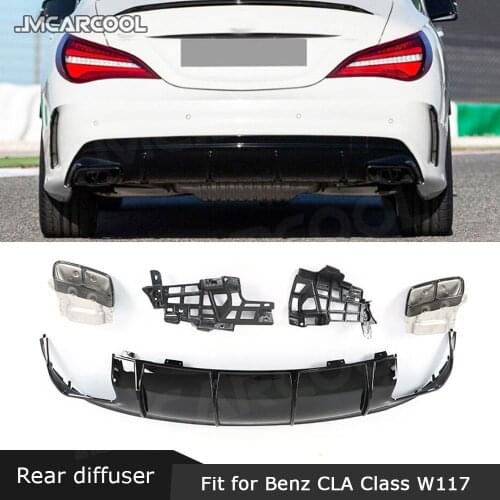 ABS Material Rear Bumper Diffuser with Exhaust Tips for Mercedes-Benz CLA Class W117 CLA260 CLA45 AMG Style 2013-2019
