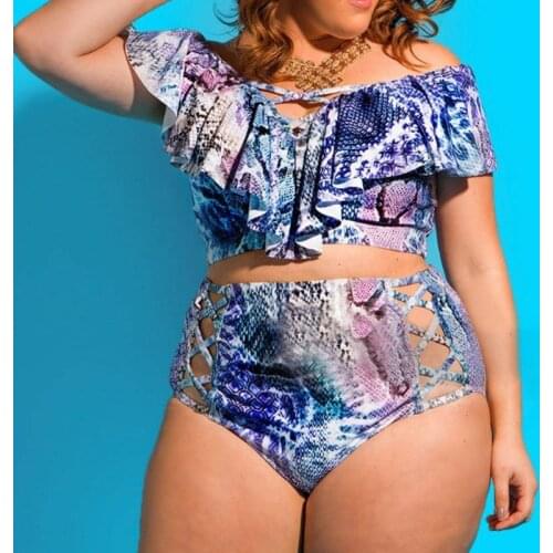 Plus Size High Waist Bikini Women Ruffled Swimsuit Sexy Swimwear Oversize Female Bathing Suit 2-Piece Set Print Bikinis Summer