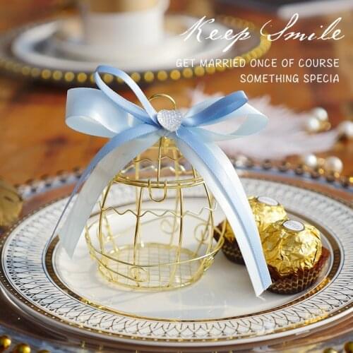 Creative Bow Bird Cage Wedding Candy Box Gift Packaging Candy Storage Golden Iron Party Wedding Holiday Supplies Wholesale