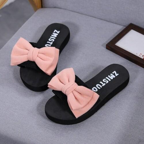 Summer Bowknot Non-Slip Women Slipper 2021 New Flannelette Flower Lady Flip-Flops Fashion Woman Beach Shoes