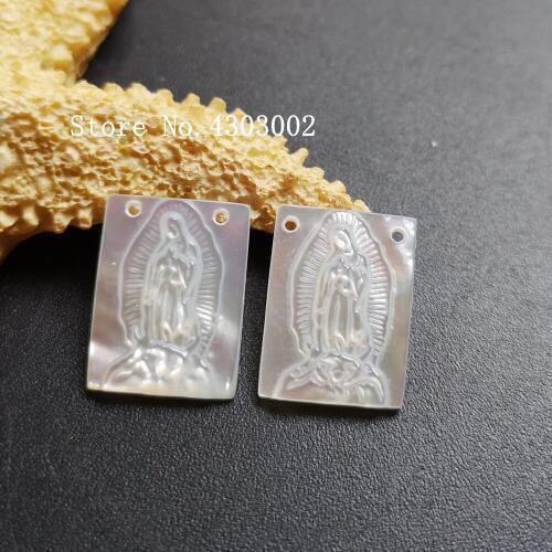 10pcs/lot 12x16mm Natural Rectangle Virgin of Guadalupe Mother of Pearl Shell Guadalupe Mother Pearl MOP for DIY Jewelry