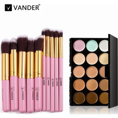 High Quality Makeup Set 15 Colors Contour Face Cream Concealer Palette + 10Pcs Eye Lip Make Up Brushes Cosmetic Tools