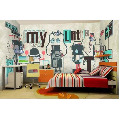 WDBH custom mural 3d photo wallpaper Hand drawn comic robot background wall home decor 3d wall murals wallpaper for living room