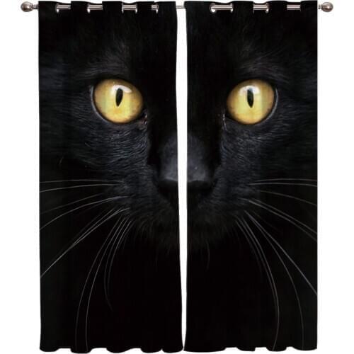 Black Cat Face Yellow Eyes Room Curtains Large Window Window Curtains Kitchen Indoor Print Kids Room Curtain Window Treatment