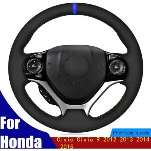 Hand Sew Car Steering Wheel Cover Breathable Black Suede Non-slip Comfortable Soft For Honda Civic Civic 9 2012 2013 2014 2015