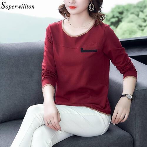 Women Cotton T Shirt Long Sleeve 2021 Spring Autumn Patchwork Tshirt Tops Tee Female Plus Size Lady Camiseta Feminina Harajuku