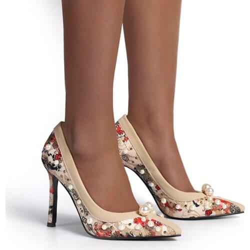 Womens shoes 2021 new beautiful decorative decorative high-heeled shoes soft soles comfortable pearl vamp thin single shoes