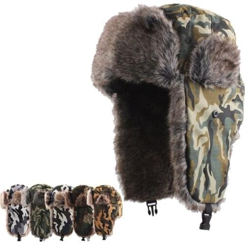 Women Bomber Hat Pilot Trooper Aviator Cap Mens Faux Cashmere Hat Russian Ushanka Earflap Caps Winter Snow Ski Hats