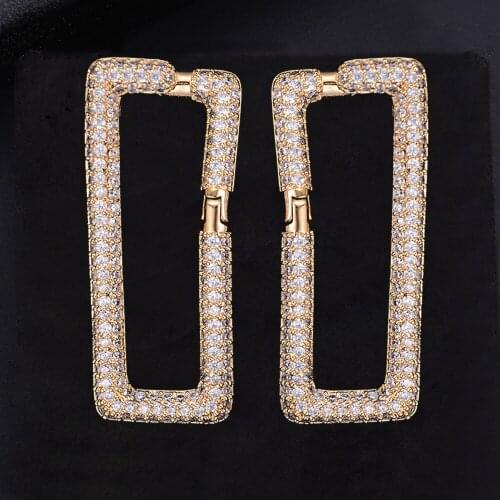 Blachette High Quality Luxury Uniqque Geometry Rectangle Hollow Full CZ Earrings For Bridal Wedding Party Engagement Jewelry