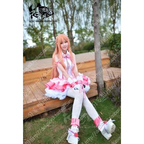 SAO Sword Art Online Yuuki Asuna Idol ver Singer Pink Stage Dress Cosplay Costume Halloween Costume for woman