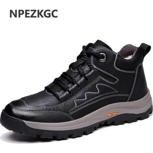 Winter Warm Men Boots Genuine Leather Wool Fur Outdoor Snow Boots Handmade Waterproof Working Non-slip Ankle Boots Botas Mujer