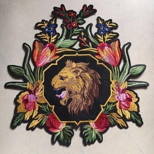 1pcs Flower with Lion Applique Clothing Embroidery Patch Fabric Sticker Sewing Repair Embroidered Patch for Sweater